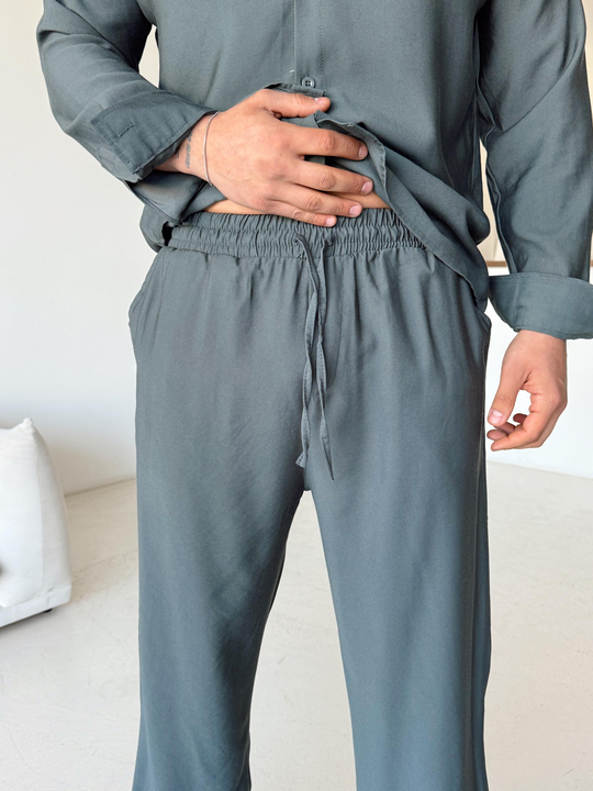 KUMAŞ PANTOLONYeşil Diogenal Tensel Pamuk Bol Pantalon SNZ 13201
