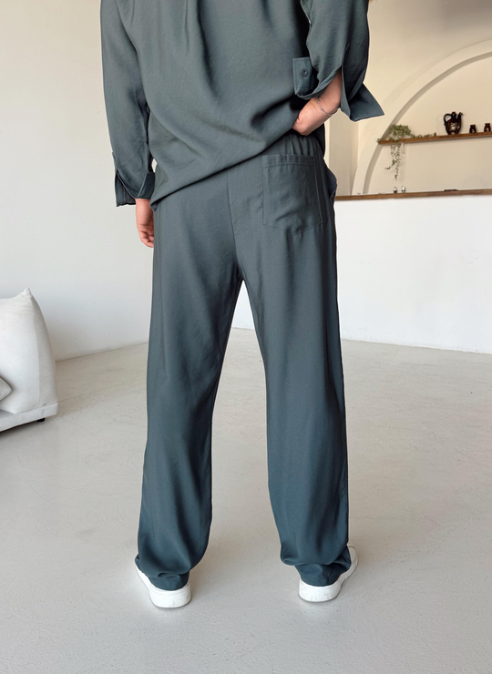 KUMAŞ PANTOLONYeşil Diogenal Tensel Pamuk Bol Pantalon SNZ 13201