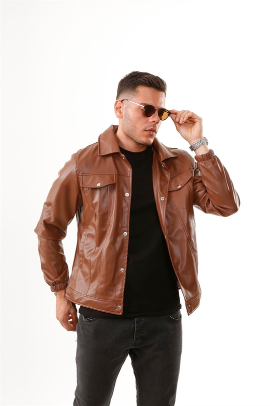 MONT & CEKETTaba Ön Cepli Çıtçıtlı Deri Ceket  