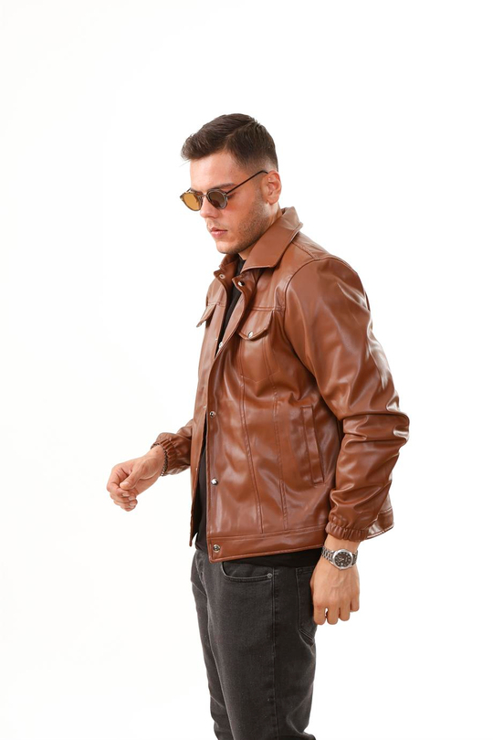 MONT & CEKETTaba Ön Cepli Çıtçıtlı Deri Ceket  