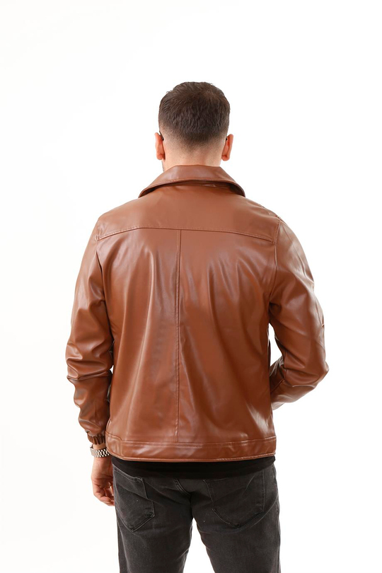 MONT & CEKETTaba Ön Cepli Çıtçıtlı Deri Ceket  