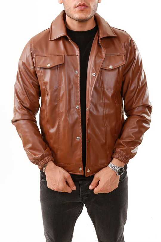 MONT & CEKETTaba Ön Cepli Çıtçıtlı Deri Ceket  
