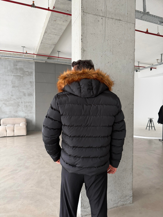 MONTSiyah Su Geçirmez Kürklü Dolumlu Şişme Mont FP