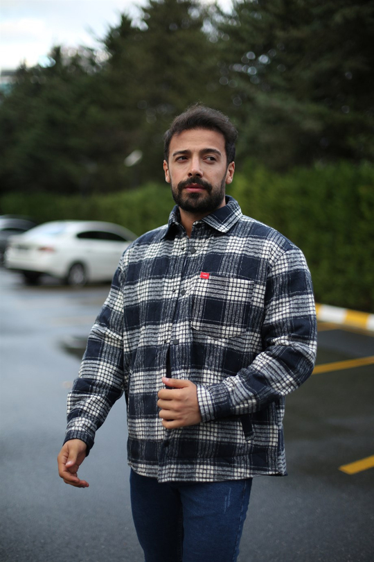 ODUNCU MONTErkek Siyahgri Ekoseli İçi Astarlı Oduncu Mont VMS