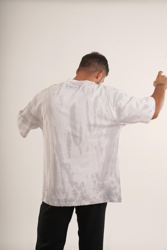 OVERSİZE T-SHİRTBeyaz Yüksek Kalite Batik Desen Oversize T-SHİRT VMS 40318