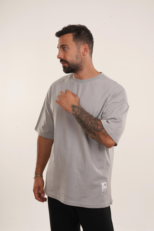 OVERSİZE T-SHİRTGri Güvercin Baskılı Compak Pamuk Oversize TSHİRT EST E70090