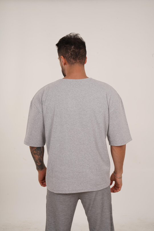 OVERSİZE T-SHİRTGri Waffle Double Kalıp Oversize T-shırt SC