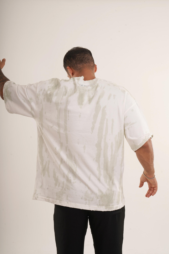 OVERSİZE T-SHİRTHaki Yüksek Kalite Batik Desen Oversize T-SHİRT VMS 40318