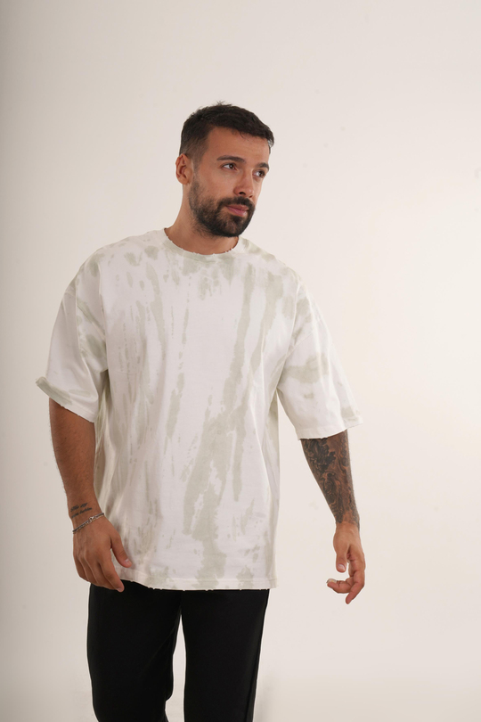 OVERSİZE T-SHİRTHaki Yüksek Kalite Batik Desen Oversize T-SHİRT VMS 40318