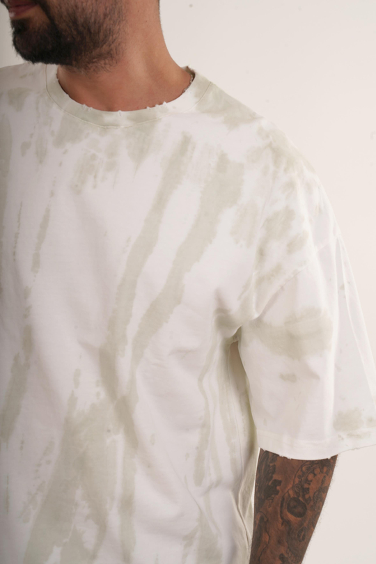 OVERSİZE T-SHİRTHaki Yüksek Kalite Batik Desen Oversize T-SHİRT VMS 40318