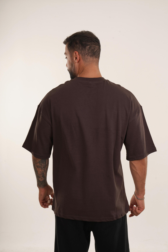 OVERSİZE T-SHİRTKahve Göğüs Only Essence Baskılı Compak Pamuk Oversize TSHİRT EST E70146