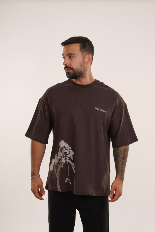 OVERSİZE T-SHİRTKahve Göğüs Only Essence Baskılı Compak Pamuk Oversize TSHİRT EST E70146