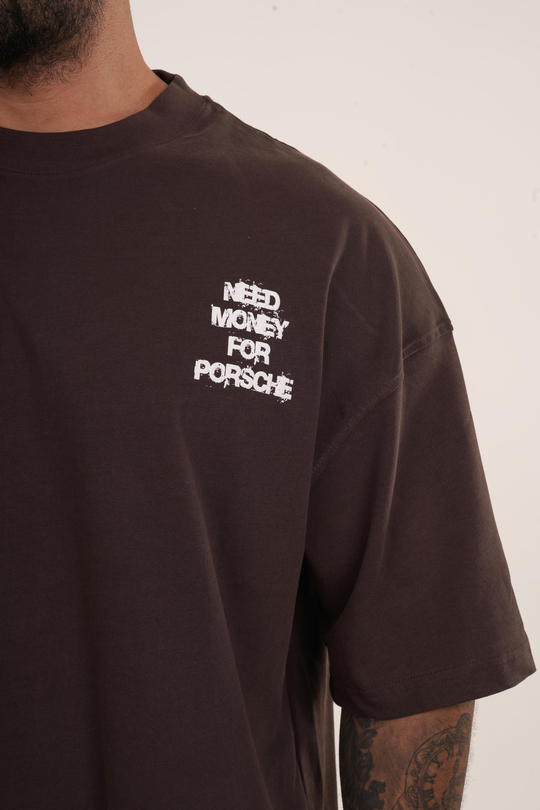 OVERSİZE T-SHİRTKahve Need Money Baskılı Compak Pamuk Oversize TSHİRT EST E70130