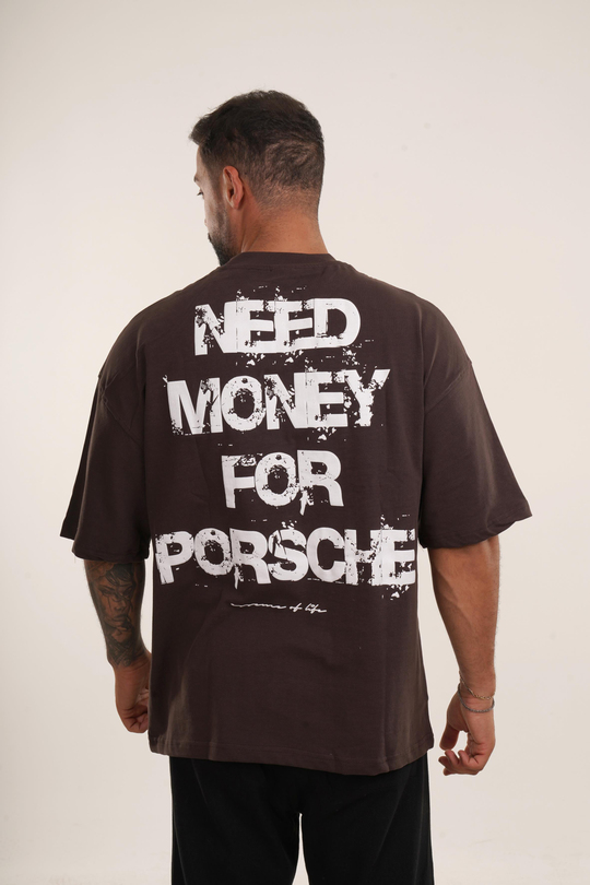 OVERSİZE T-SHİRTKahve Need Money Baskılı Compak Pamuk Oversize TSHİRT EST E70130