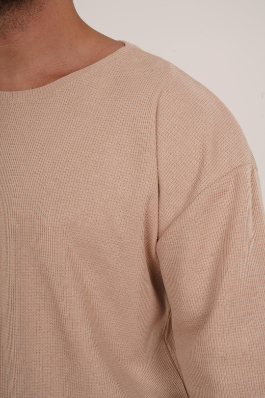 OVERSİZE T-SHİRTKrem Waffle Double Kalıp Oversize T-shırt SC