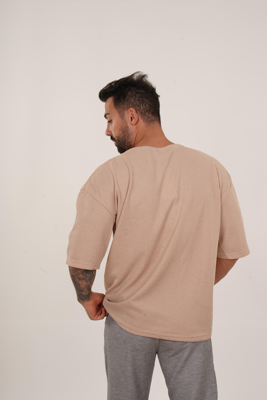 OVERSİZE T-SHİRTKrem Waffle Double Kalıp Oversize T-shırt SC