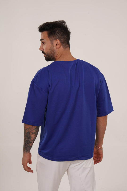 OVERSİZE T-SHİRTSaks Mavi 2 İplik Double Kalıp Oversize T-SHIRT GRK