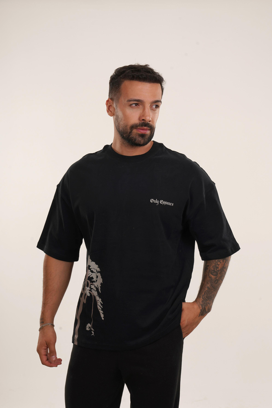 OVERSİZE T-SHİRTSiyah Göğüs Only Essence Baskılı Compak Pamuk Oversize TSHİRT EST E70146