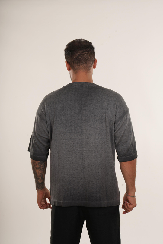 OVERSİZE T-SHİRTSiyah Gölgeli Bisiklet Yaka Triko Oversize T-SHİRT VMS 40912
