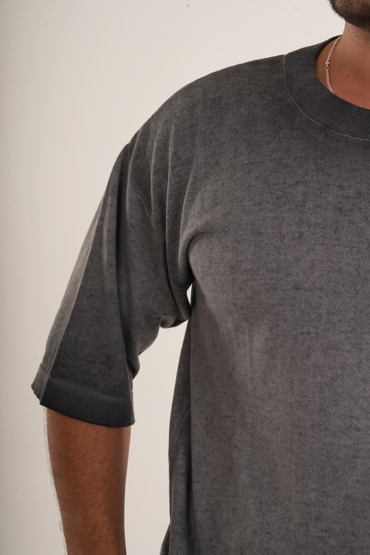 OVERSİZE T-SHİRTSiyah Gölgeli Bisiklet Yaka Triko Oversize T-SHİRT VMS 40912