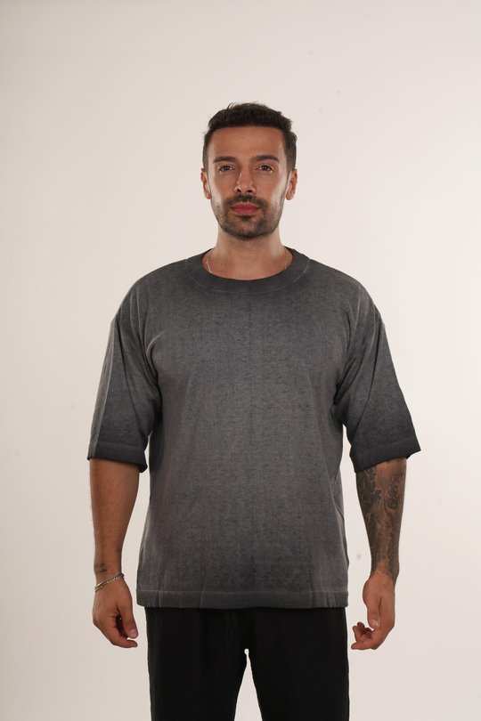 OVERSİZE T-SHİRTSiyah Gölgeli Bisiklet Yaka Triko Oversize T-SHİRT VMS 40912