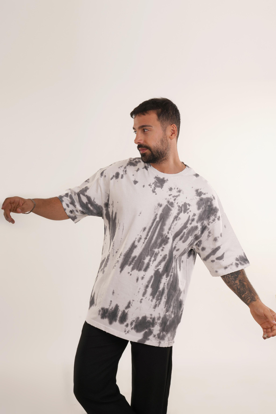 OVERSİZE T-SHİRTSiyah Yüksek Kalite Batik Desen Oversize T-SHİRT VMS 40318