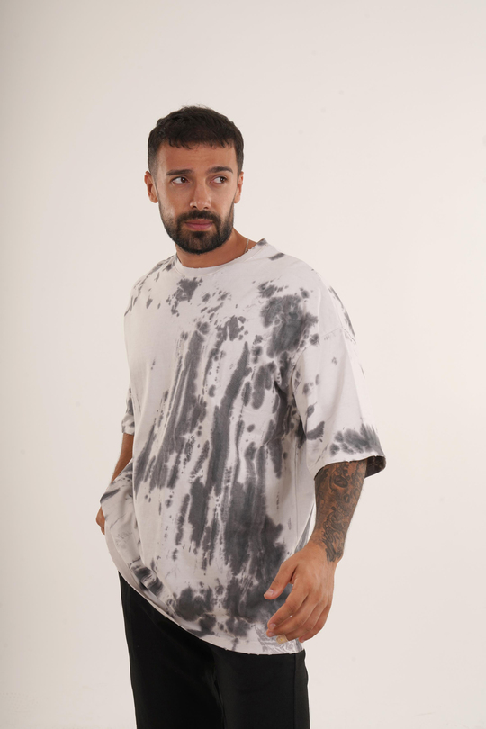 OVERSİZE T-SHİRTSiyah Yüksek Kalite Batik Desen Oversize T-SHİRT VMS 40318