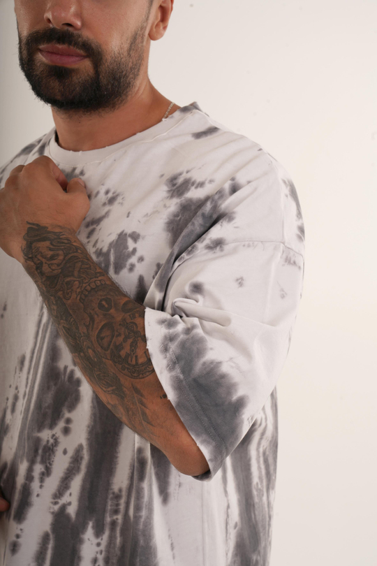 OVERSİZE T-SHİRTSiyah Yüksek Kalite Batik Desen Oversize T-SHİRT VMS 40318