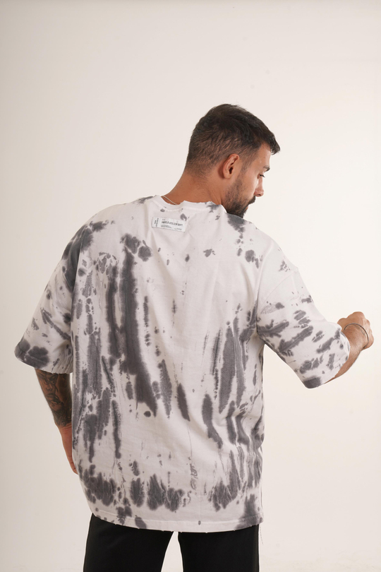 OVERSİZE T-SHİRTSiyah Yüksek Kalite Batik Desen Oversize T-SHİRT VMS 40318