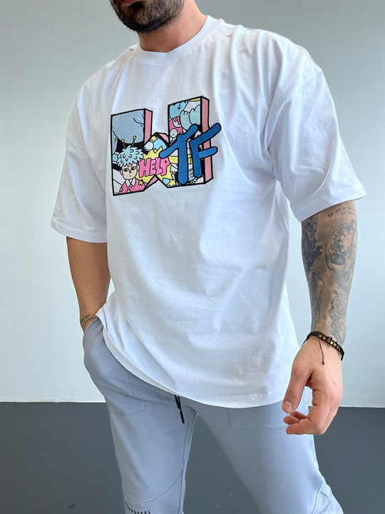 OVERSİZE TSHİRTLERBeyaz Göğüs HelpTF Baskılı Oversize T-SHİRT BLTZ