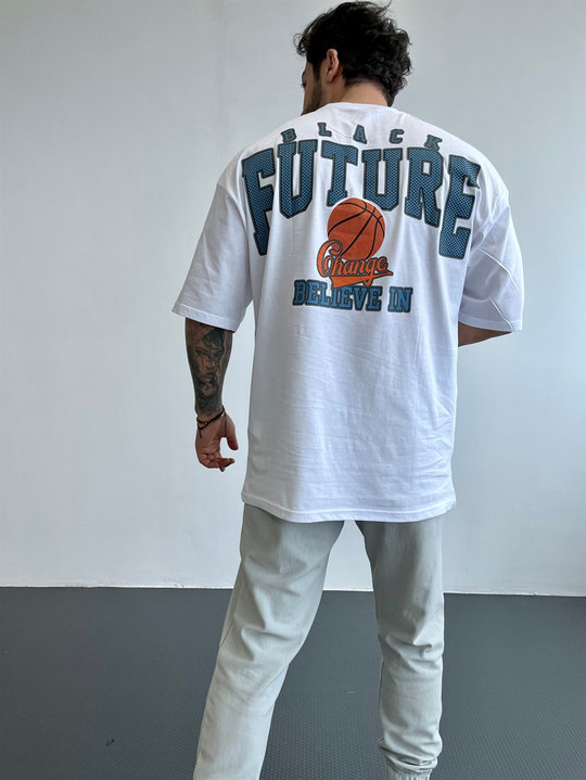 OVERSİZE TSHİRTLERBeyaz Göğüs YourSelf Sırt Future Baskılı Oversize T-SHİRT BRZY