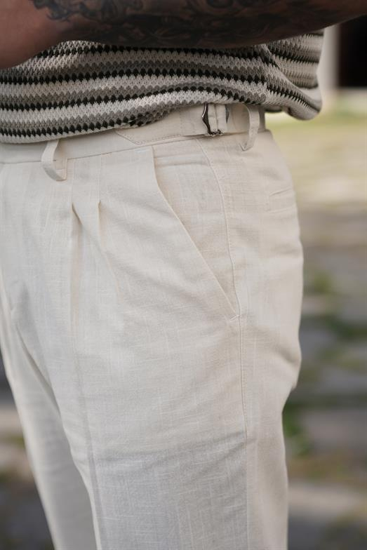 PantalonEkru TOKALI DUBLE BORU PAÇA KETEN PANTALON SNZ 3938 2024