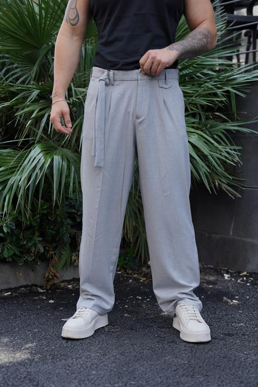 PantalonGri KENDİLİĞİNDEN KEMER DETAYLI KUMAŞ PANT. SNZ 3917 2024