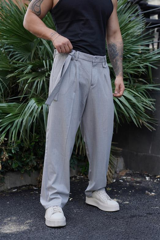 PantalonGri KENDİLİĞİNDEN KEMER DETAYLI KUMAŞ PANT. SNZ 3917 2024