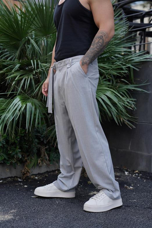PantalonGri KENDİLİĞİNDEN KEMER DETAYLI KUMAŞ PANT. SNZ 3917 2024