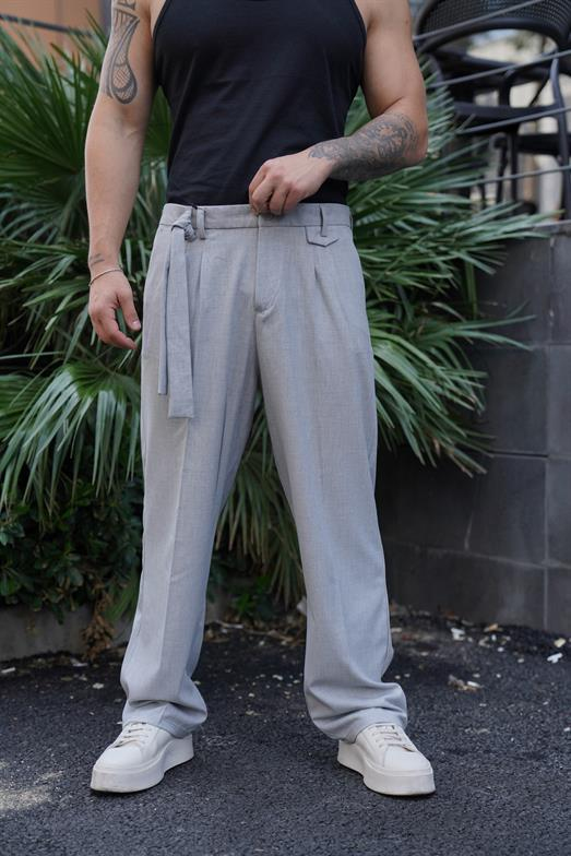 PantalonGri KENDİLİĞİNDEN KEMER DETAYLI KUMAŞ PANT. SNZ 3917 2024