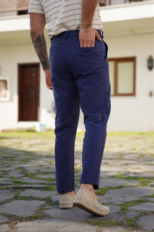 Pantalonİndigo TOKALI DUBLE BORU PAÇA KETEN PANTALON SNZ 3938 2024