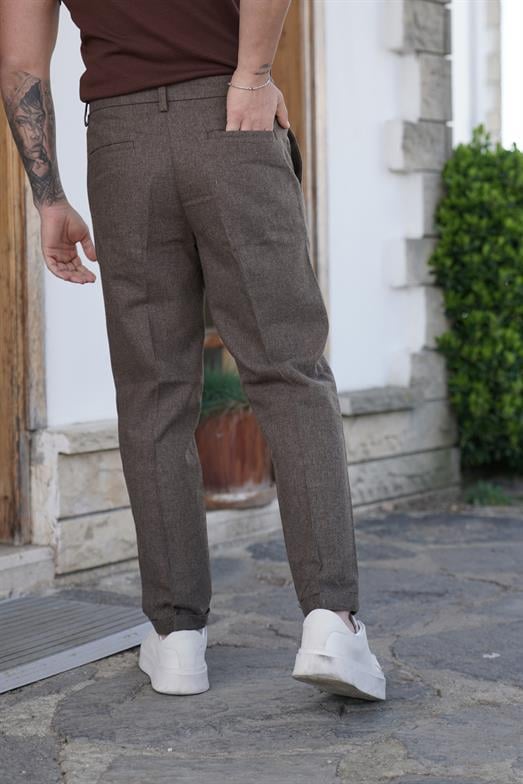 PantalonKahve OLD MONEY İTHAL KUMAŞ DUBLE BORU PAÇA PANTALON SNZ 3900 2024