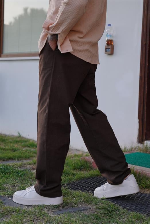 PantalonKahve PİLELİ BAGGY KALIP KETEN PANTALON SNZ 3937 2024