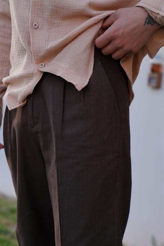 PantalonKahve PİLELİ BAGGY KALIP KETEN PANTALON SNZ 3937 2024