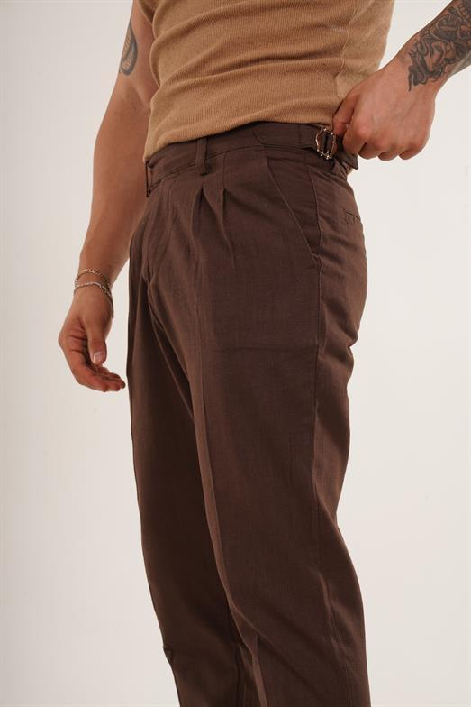 PantalonKahve TOKALI DUBLE BORU PAÇA KETEN PANTALON SNZ 3938 2024
