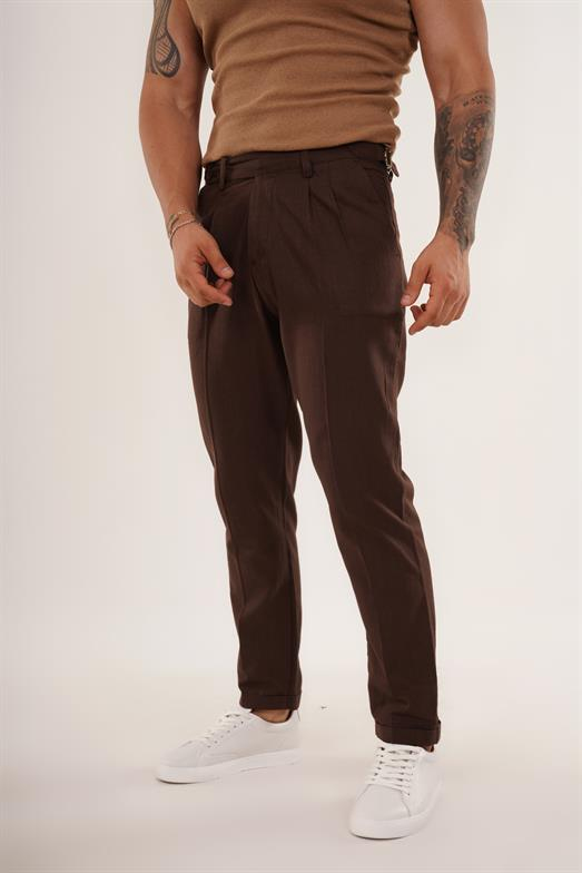 PantalonKahve TOKALI DUBLE BORU PAÇA KETEN PANTALON SNZ 3938 2024
