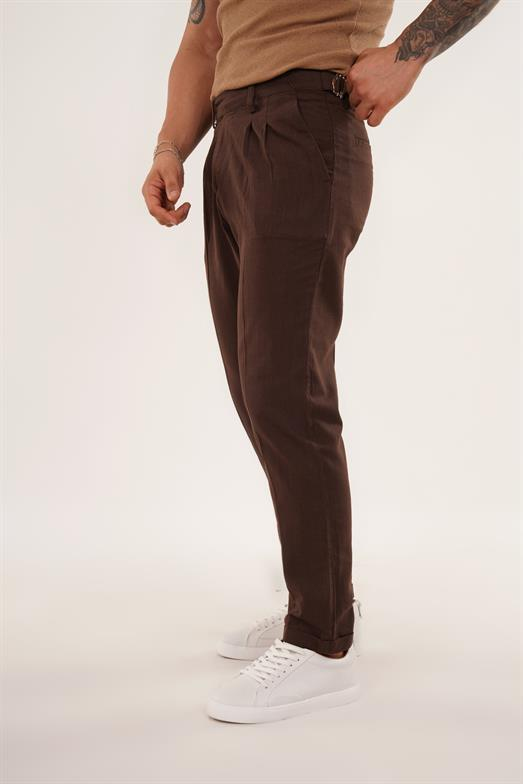 PantalonKahve TOKALI DUBLE BORU PAÇA KETEN PANTALON SNZ 3938 2024