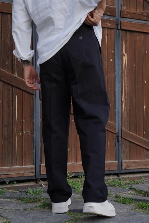 PantalonSiyah PİLELİ BAGGY KALIP KETEN PANTALON SNZ 3937 2024