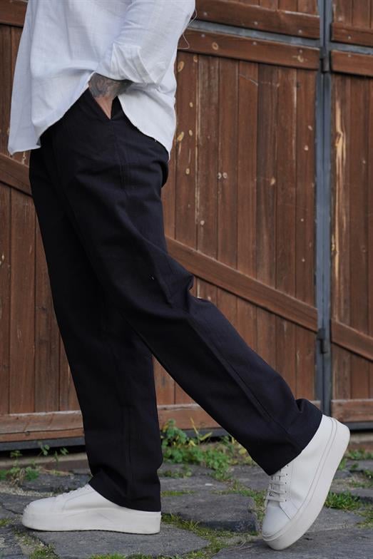 PantalonSiyah PİLELİ BAGGY KALIP KETEN PANTALON SNZ 3937 2024