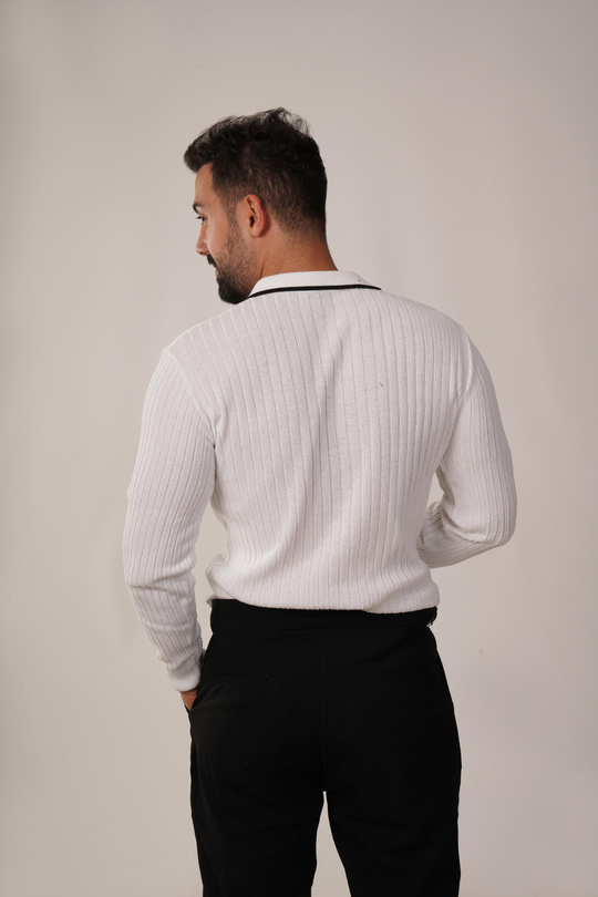 POLO YAKABeyaz Fitilli Açma Yaka Polo Yaka