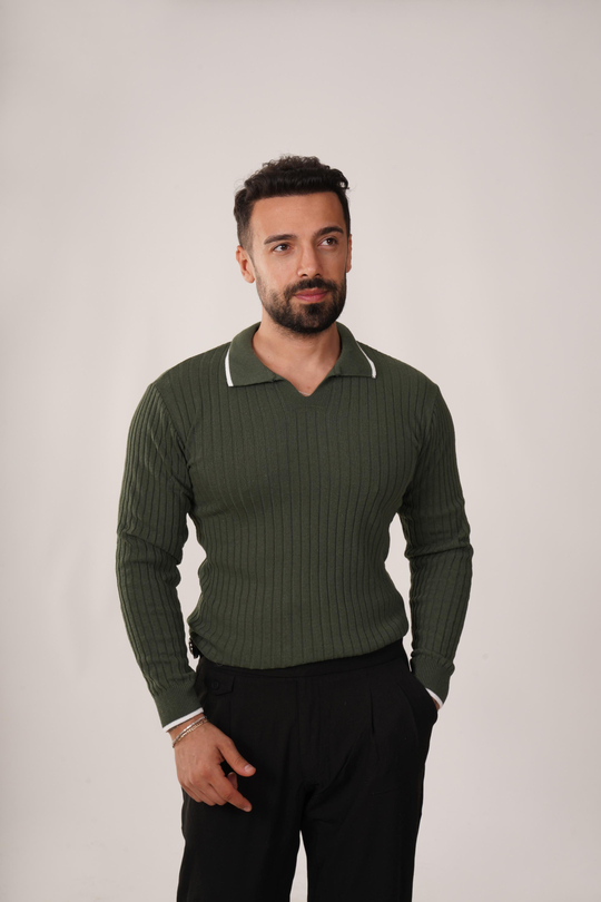POLO YAKAHaki Fitilli Açma Yaka Polo Yaka