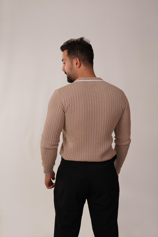 POLO YAKAKrem Fitilli Açma Yaka Polo Yaka