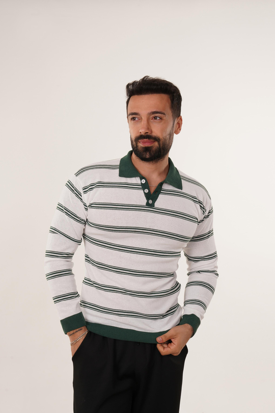 POLO YAKAZümrüt Çizgili Triko Polo Yaka TB