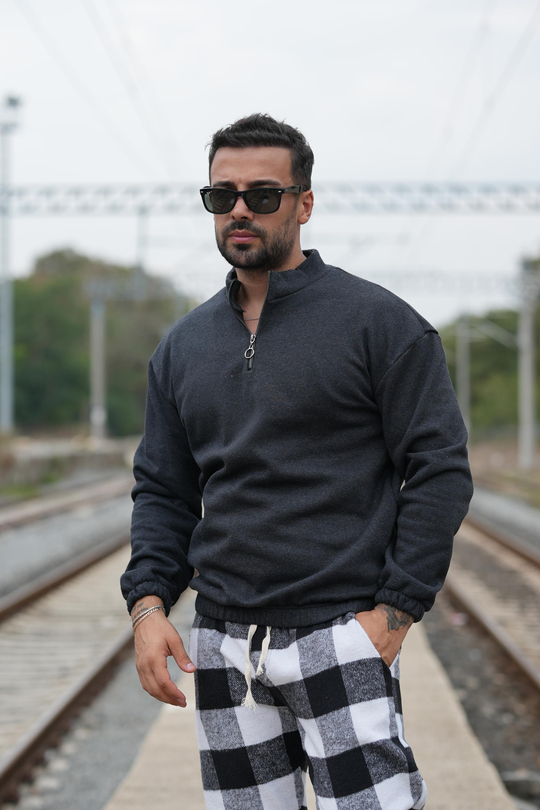 SweatANTRASİT 3 iplik yarım fermuarlı sweatshirt SC